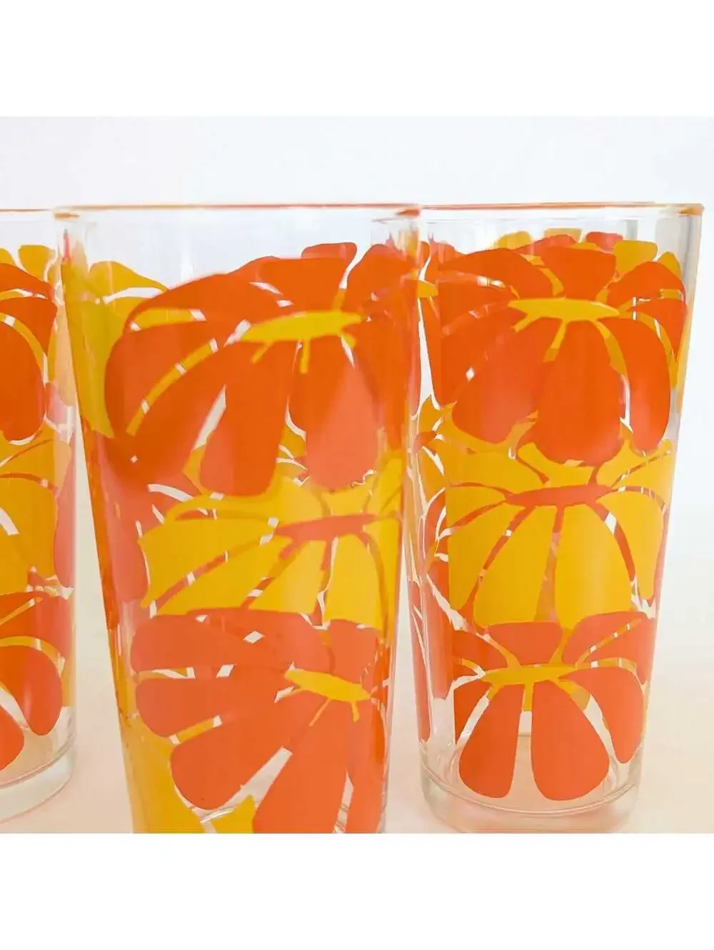 Groovy Vintage Glassware Set with Orange & Yellow Daisies